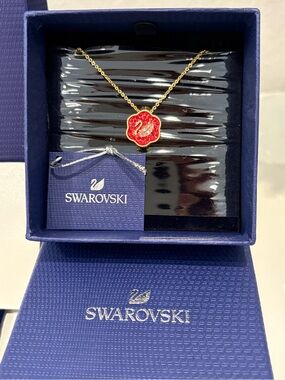 Swarovski Red & White Crystal Swan Pendant Necklace
